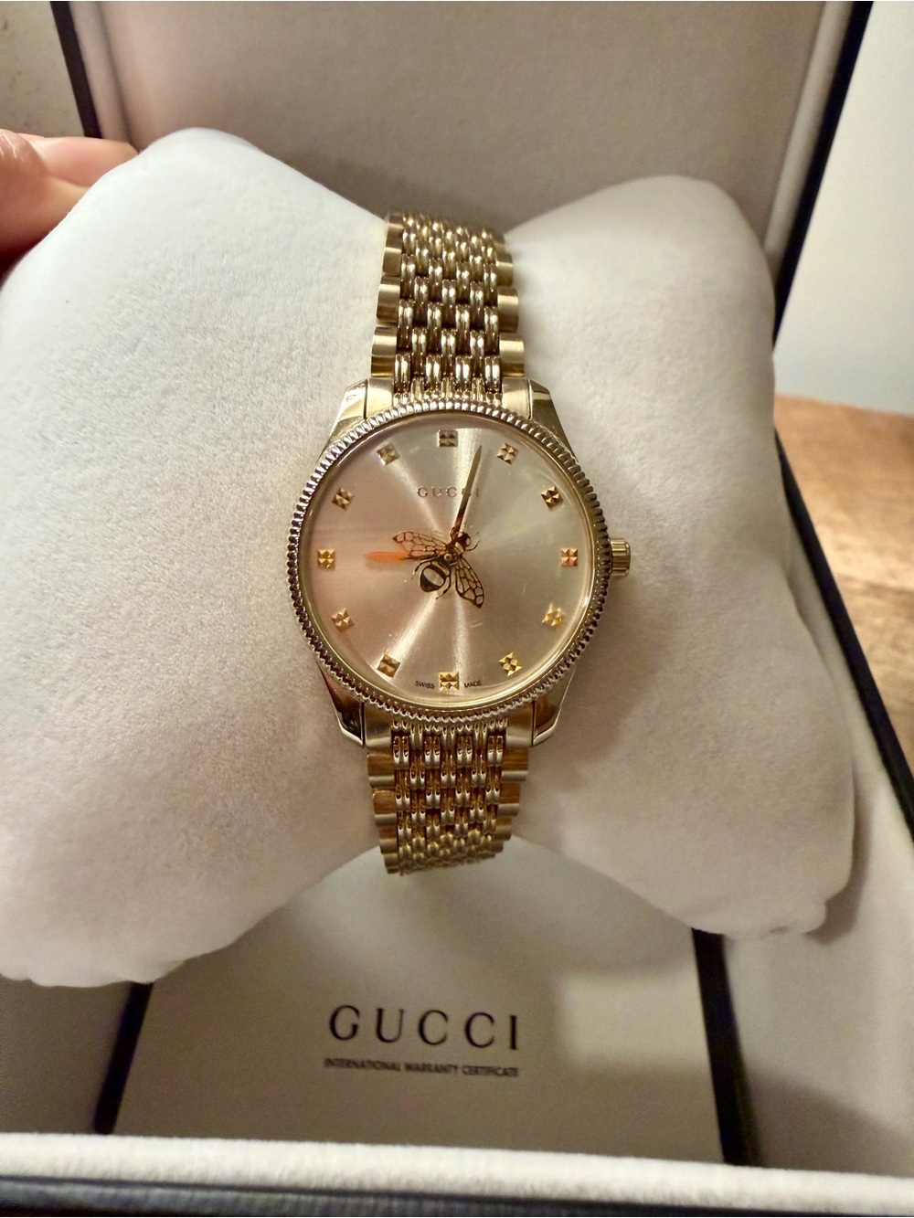 Gucci G-Timeless Slim Bee Watch 29mm Gold PVD YA1265021 Full Set